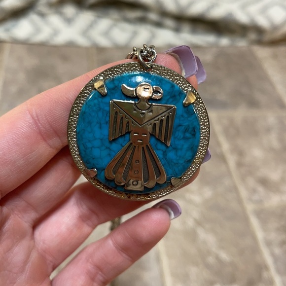 Vintage nickel silver teal eagle necklace - Picture 2 of 6